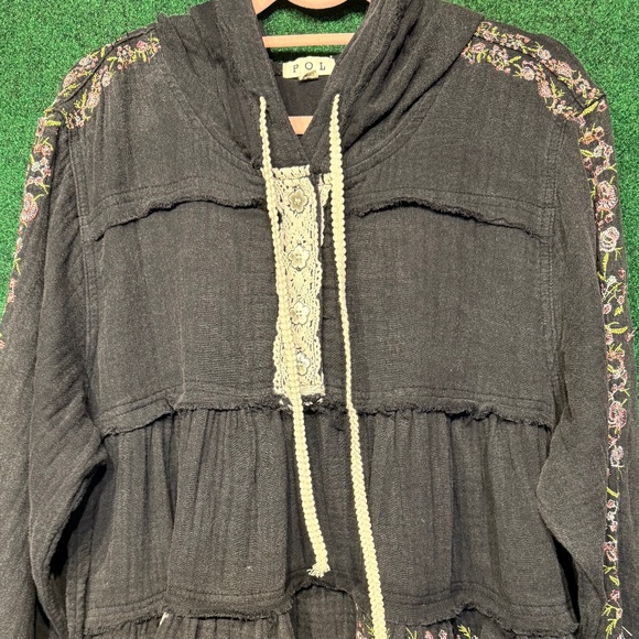455 NWOT POL Double Guaze Embroidered Hoodie Jacket - Picture 3 of 4